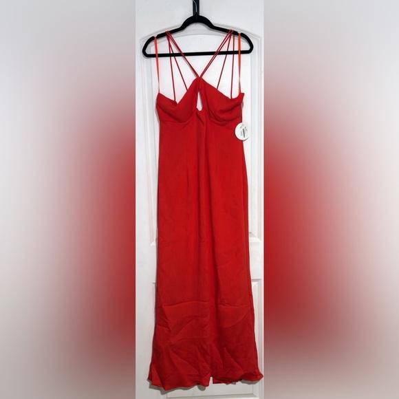 STAUD Gianna Front Keyhole Maxi Dress Ribbed Strappy cutout Papaya orange 14 - Picture 9 of 14